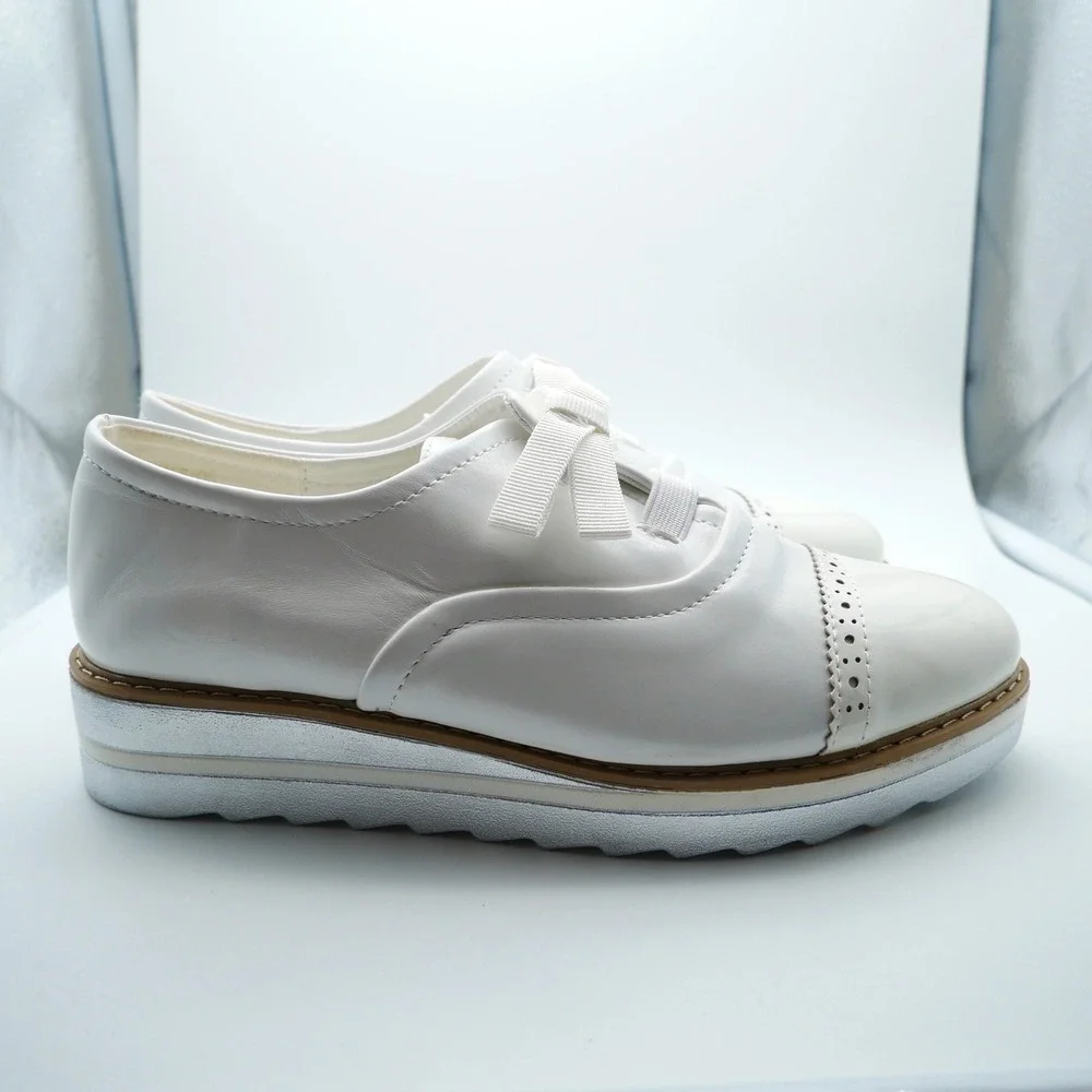 Glister Janice-06 Womens White Patent Cap Toe Platform Oxford Shoes Size 6